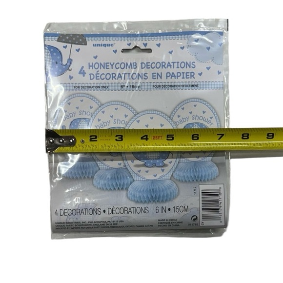 4 blue baby shower honeycomb decorations with elephant on front new in package! - Picture 2 of 4